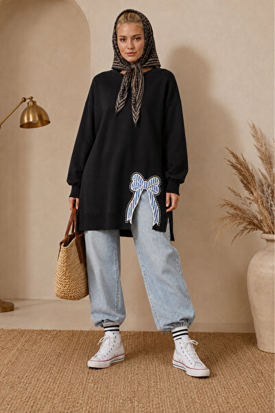 dolabımdakalsın Kadın oversize fiyonk detaylı sweat tunik TG013