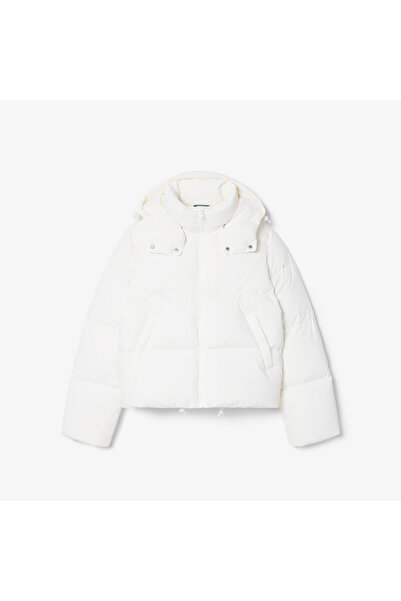 Lacoste Kadın Regular Fit Kapüşonlu Beyaz Şişme Mont