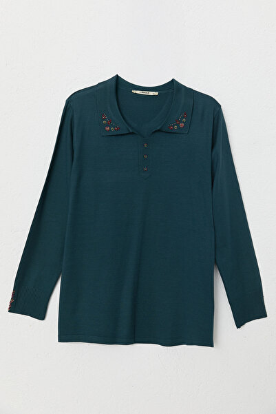 Nihan Plus Size Knit Sweater - Petrol Green