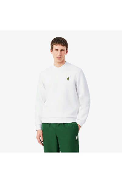 Lacoste x Novak Djokovic The GOAT Erkek Regular Fit Bisiklet Yaka Beyaz Sweat...