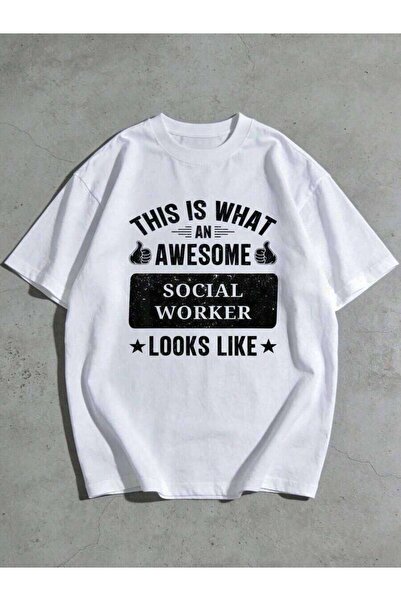 LİNA06 1pc Mens Clothes Awesome Social Worker Print White TShirt,Unisex Casua...