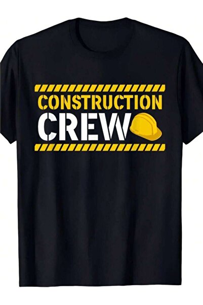 LİNA06 Men's & Women's Graphic T Shirt Caution Stripes With Hard Hat Design B...