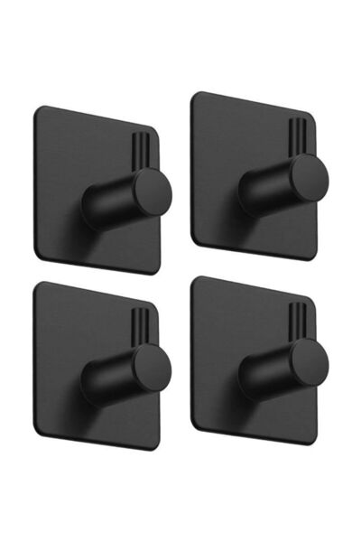 STARSTAR 10-Pack - Self-Adhesive Hooks - Stainless Steel - Black - No Drillin...