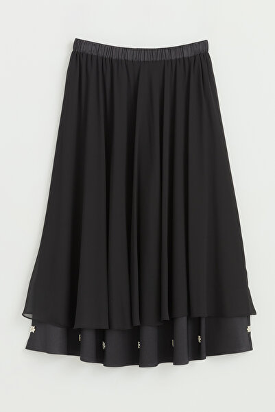 Nihan Plus Size Stone Detailed Skirt and Jacket Set - Black