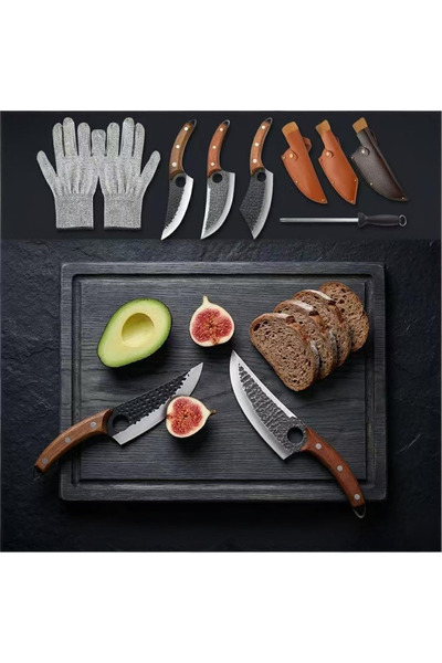 Klyte 5-Piece Kitchen Knife Set with Gloves, Sheaths & Sharpener, Ultra-Sharp Boning Knives for Meat Trimming & Vegetable Prep, Ergonomic Cutlery for Home Kitchens & Chefs