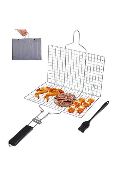 STARSTAR Stainless Steel BBQ Grilling Basket with Handle Brush and Storage Ba...