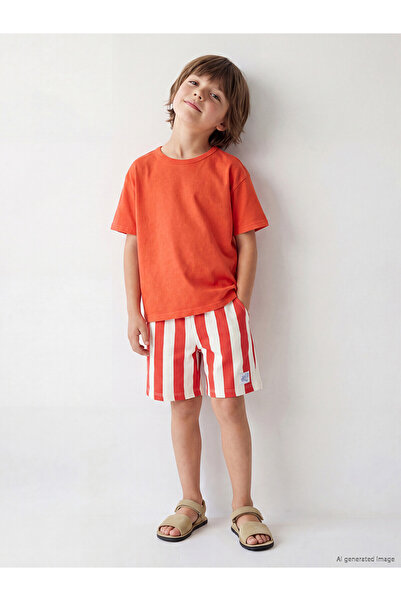 LC Waikiki Trendlucky Striped Boys' Shorts with Elastic Waist and Contrast