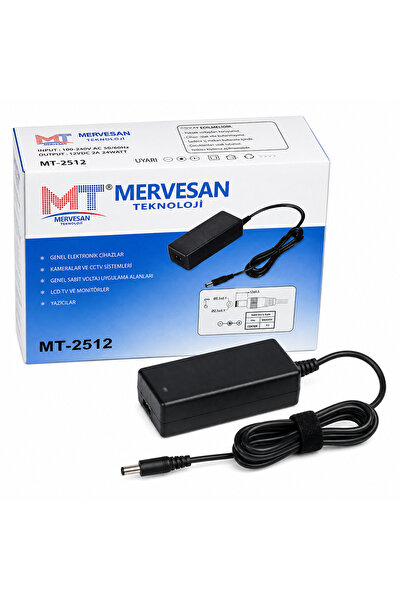 Mervesan MT-2512 12V 2A 24W Adaptör | 100-240V AC/DC Güç Adaptörü | LED, Kame...