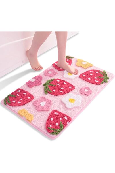 STARSTAR Pink non-slip bathroom mat 50 x 80 cm, cute strawberry bathroom acce...