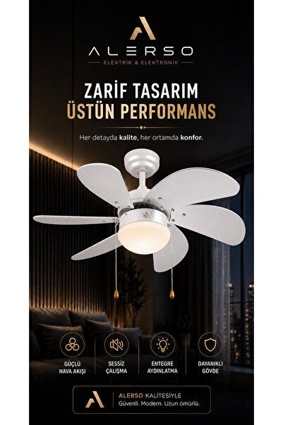 Alerso 6 KANATLI BEYAZ IŞIKLI TAVAN VANTİLATÖRÜ 60w 30 Inç