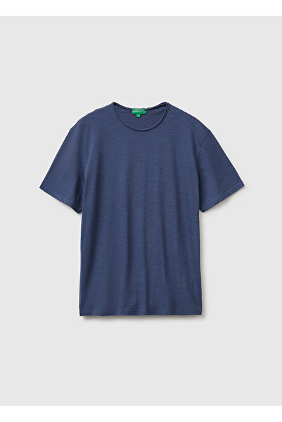 United Colors of Benetton Men's Aviator Blue 100% Cotton Regular Fit Crew Nec...