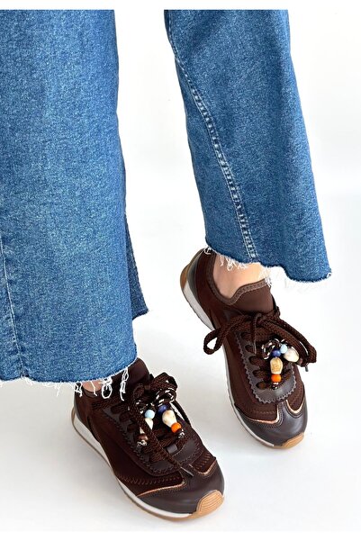 ALFA AKSESUAR 03 Riaf Brown Leather Lace-Up Sneakers