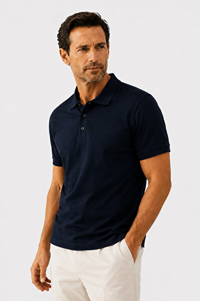 Mısırlı Navy Blue Polo Collar Knitwear Men's T-Shirt