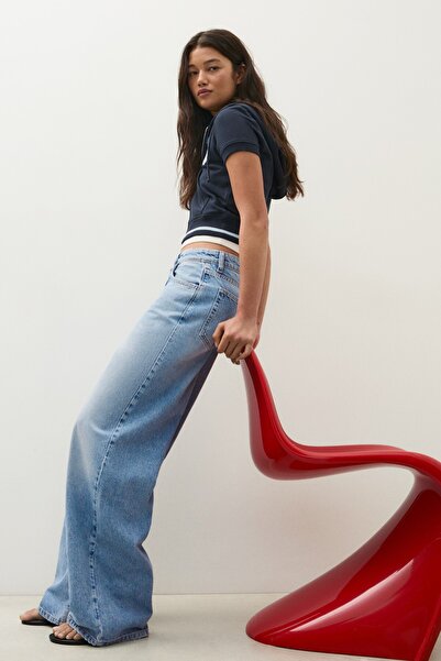 Bershka Yırtık detaylı wide leg yüksek bel jean