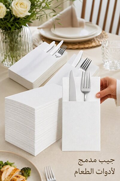 Generic 100 Pack Virgin Wood Pulp Pocket Dinner Napkins Disposable Linen Feel...