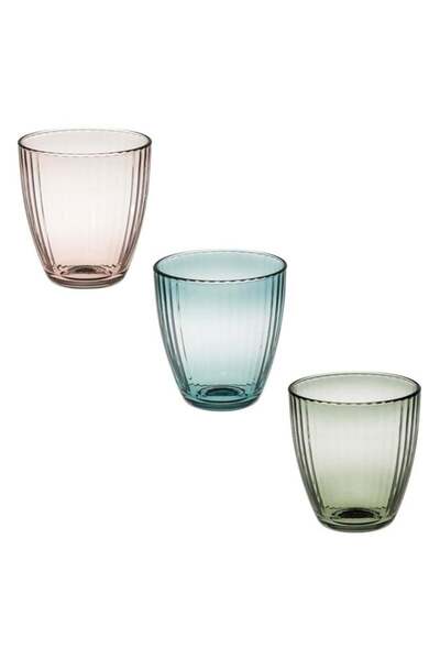 BAMI NETWORK Set 3 pahare sticla colorate cu dungi 280ml