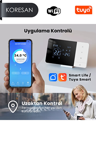 koresan KR-T506 Tuya WiFi Kablosuz Akıllı Oda Termostatı Alıcılı Kombi ve Yer...