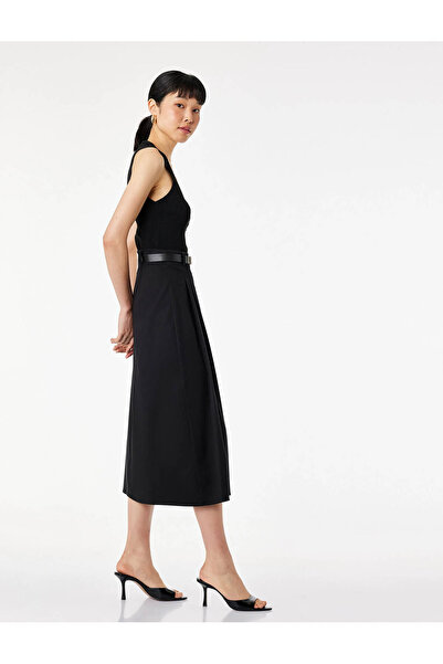 Koton Belt Detailed High Waist Midi A-Line Pleated Skirt