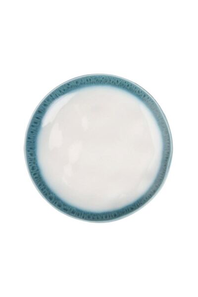 BAMI NETWORK Farfurie ceramica alba margine turcoaz 20cm pentru servire