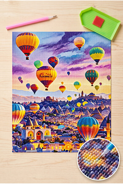LİVA CRAFT Art & Craft Diamond Mosaic Painting, 50X40Cm Cappadocia Balloons S...