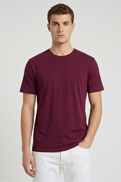 ALCOTT Men Crew Neck Short Sleeve Solid T-Shirt, Maroon