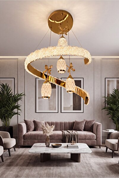 Vega 4 Top Kristal LED Sarkıt Salon Avizesi Modern Halka Tasarım