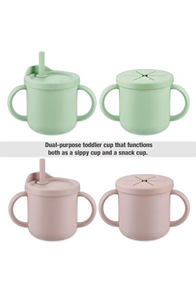 STARSTAR 2 silicone drinking cups with straw and snack cup lid, 4 baby spoons...