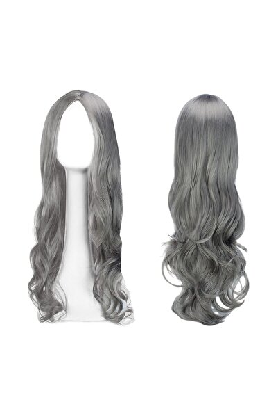 STARSTAR Women's long wavy gray wig, 65cm, synthetic heat-resistant, suitable...
