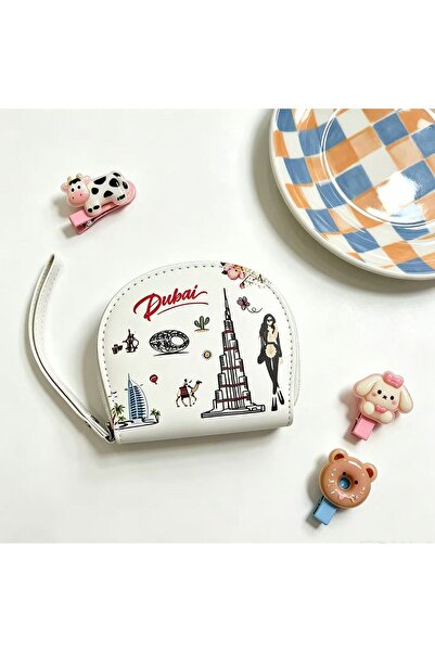 ARIANA Dubai Souvenir Wristlet Wallet, Stylish White PU Leather Clutch with B...