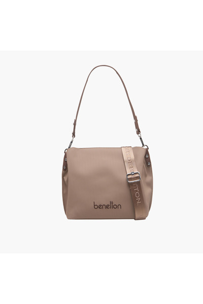 United Colors of Benetton Textured Crossbody Bag with Zip Closure