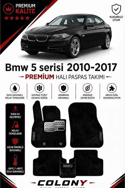 COLONY Bmw 5 Serisi F10 Uyumlu Pro Velur Halı Paspas Tam Set–Araca Özel,Kolay...