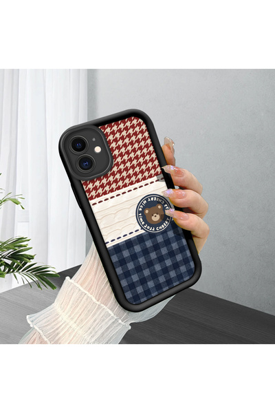 CHICASELUX Cute Bear Protective Case Compatible with iPhone 12, Mix of Plaid ...