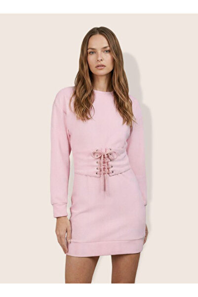 Freehand By Styli Pink Solid Mini Dress with Corset Detail