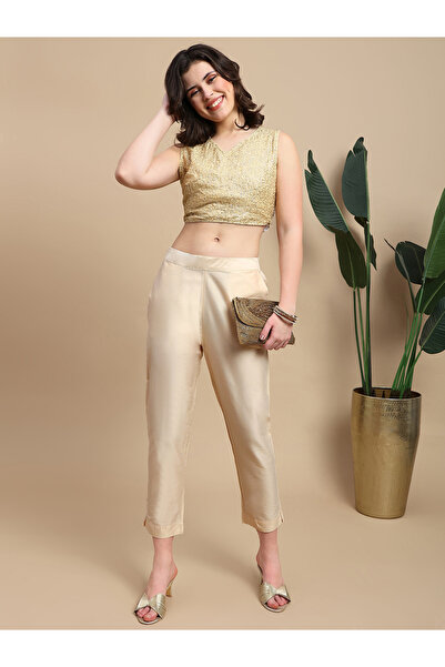 De Moza By Styli Gold Solid Pants with Side Pocket