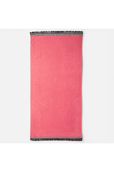 Zâna Casei Prosop de plajă din bumbac fucsia cu bordură decorativă 150x75cm