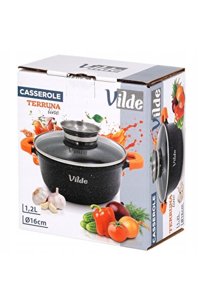 Vilde Oală din GRANIT cu capac, pentru gătit, fiert la foc mic și copt, 16 cm...