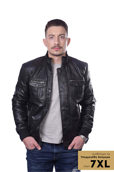 THEODOROU LEATHERS ΔΕΡΜΑΤΙΝΟ ΑΝΔΡΙΚΟ ΜΑΥΡΟ BOMBER ΜΠΟΥΦΑΝ TLM0008