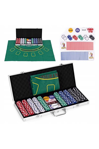 NO BRAND Set de Poker Blackjack 500 Jetoane 2 Pachete de Cărți Zaruri Covoraș...