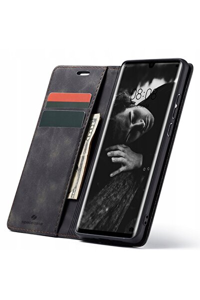 NO BRAND Husă tip portofel SPACECASE pentru HUAWEI P30 PRO, piele neagră