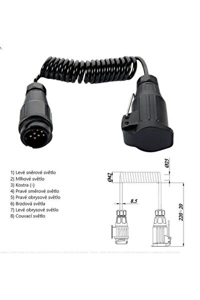 NO BRAND Cablu spiralat cu mufă și priză 13 pini 12V 1,5M