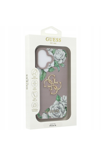 NO BRAND Husă Guess pentru iPhone 16, cu design floral din piele ecologică, h...