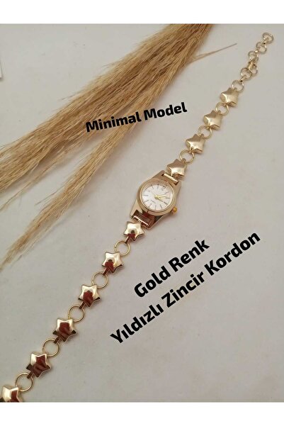 Brality Ricardo Yıldız Tasarımlu Kadın Kol Saati , Gold Renk Kordon , BEYAZ R...