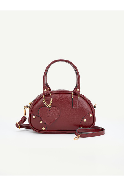 SHAKA Burgundy Shk 339 Faux Leather, Zippered, Trok, Heart Charm Detailed, Wo...