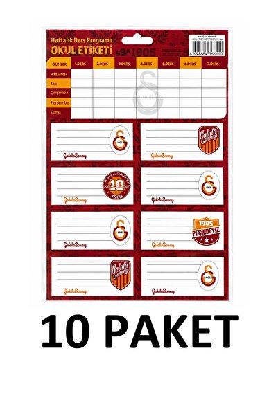 Keskin Pachet de 10 etichete școlare cu ramă albă Galatasaray, cu program de ...