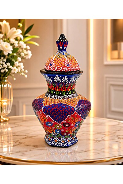 evinbizden Ceramic Vase 30 cm Handcrafted Ceramic Decorative Vase with Lid Tr...
