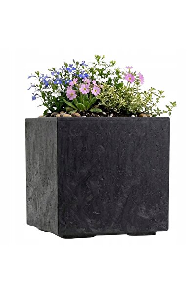 HowHomely Jardinieră pe roți, negru beton, 30x30x30 cm, stil loft, pentru bal...