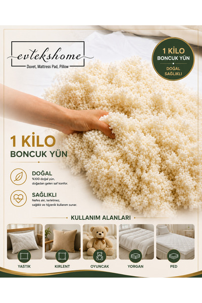 EVTEKSHOME 1 Kilo Boncuk Yün Dolgu Malzemesi Yastık Kırlent Oyuncak Minder ve...