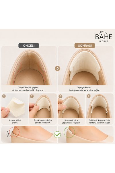 bahe home Anti-Heel Bump and Size Reducer Adhesive Heel Pad 1 Pair Black Cream