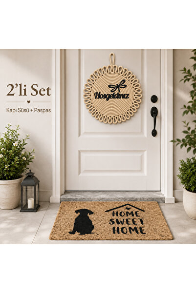 BERT Hoşgeldiniz Kapı Süsü ve Home Sweet Home Köpek Desenli Paspas 2’li Set