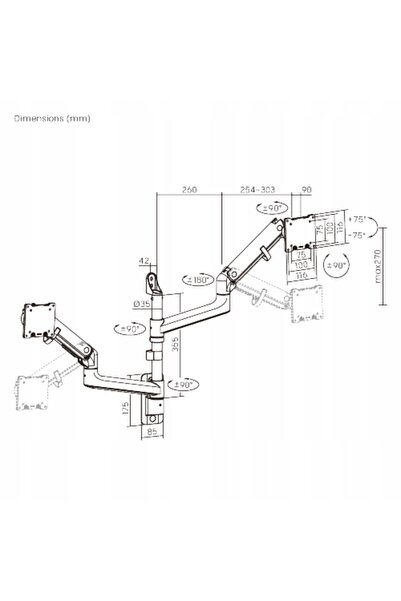 Spacetronik Suport de perete 2 monitoare 24-57 " 54 kg VESA 100x100/75x75 Gaz
